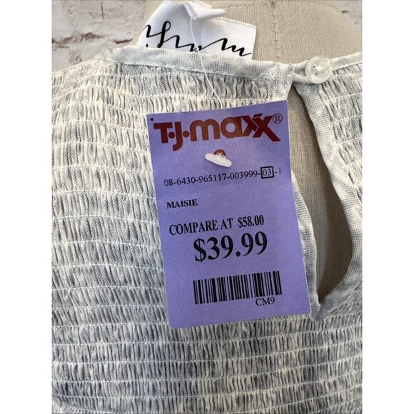 Maisie Womens S Sleeveless Dress Smocked Summer Midi Pockets White Gray Tie Dye - Picture 11 of 13